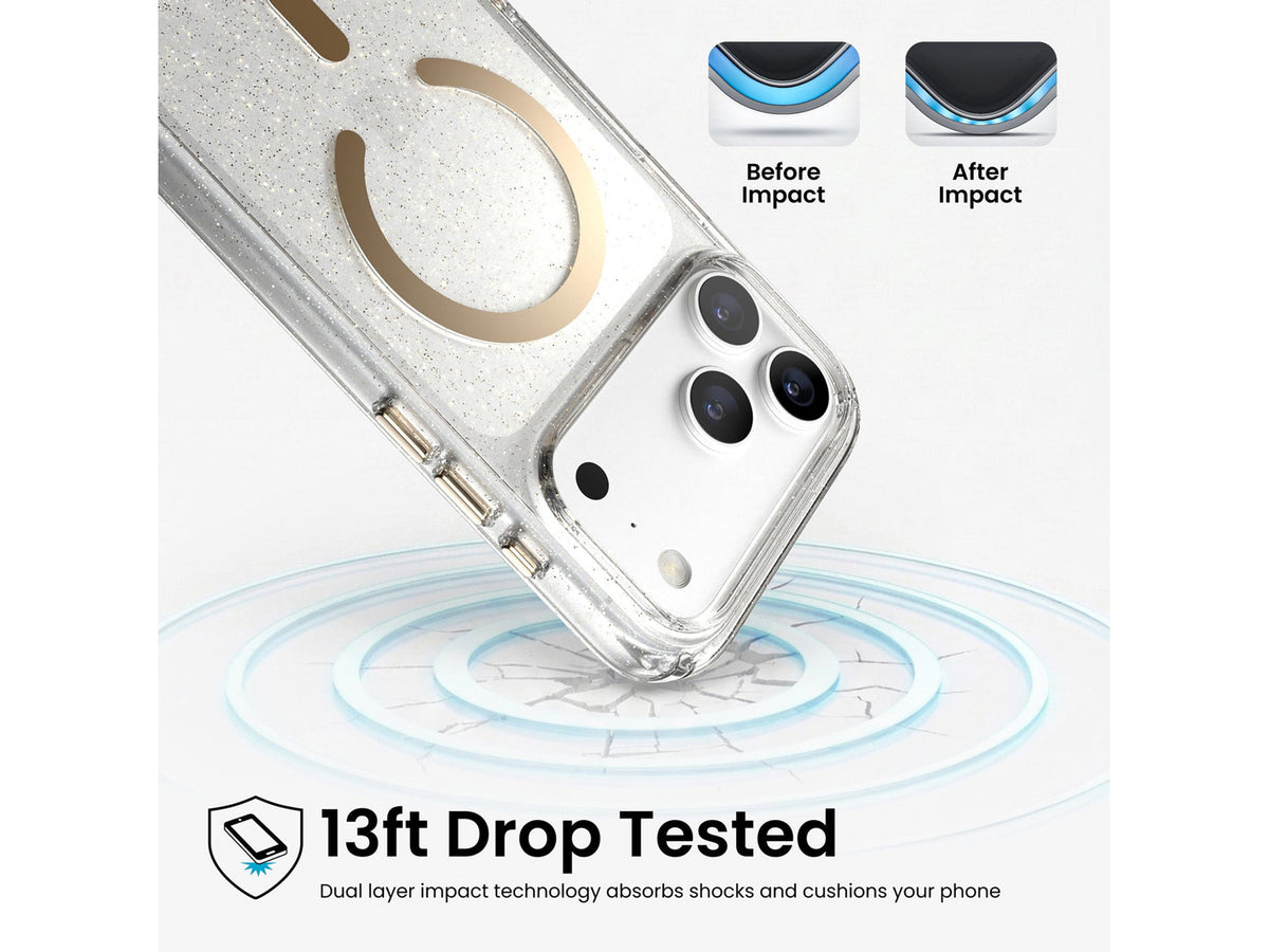 Speck Presidio Lux Glitter MagSafe Apple iPhone 18 Pro Max Case, Clear/Gold Glitter