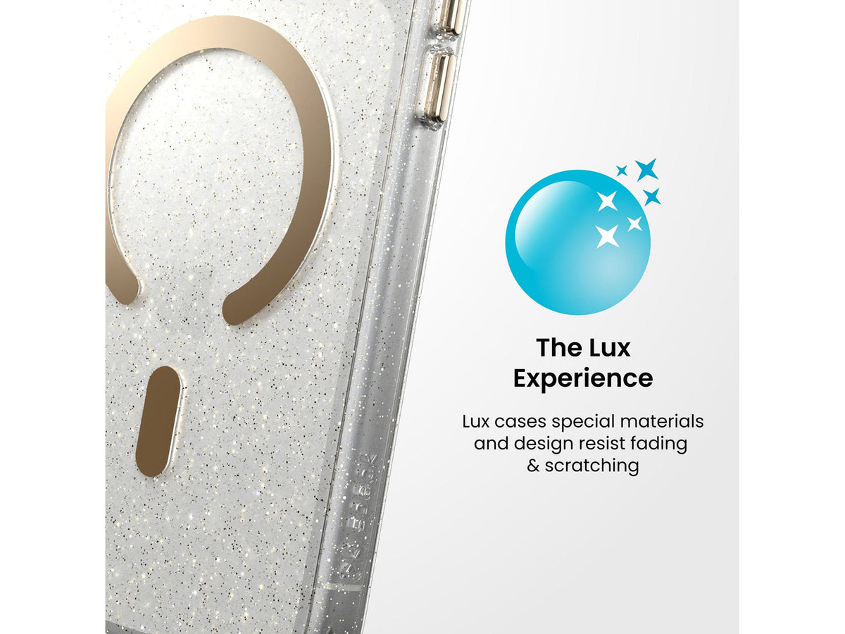 Speck Presidio Lux Glitter MagSafe Apple iPhone 18 Pro Max Case, Clear/Gold Glitter
