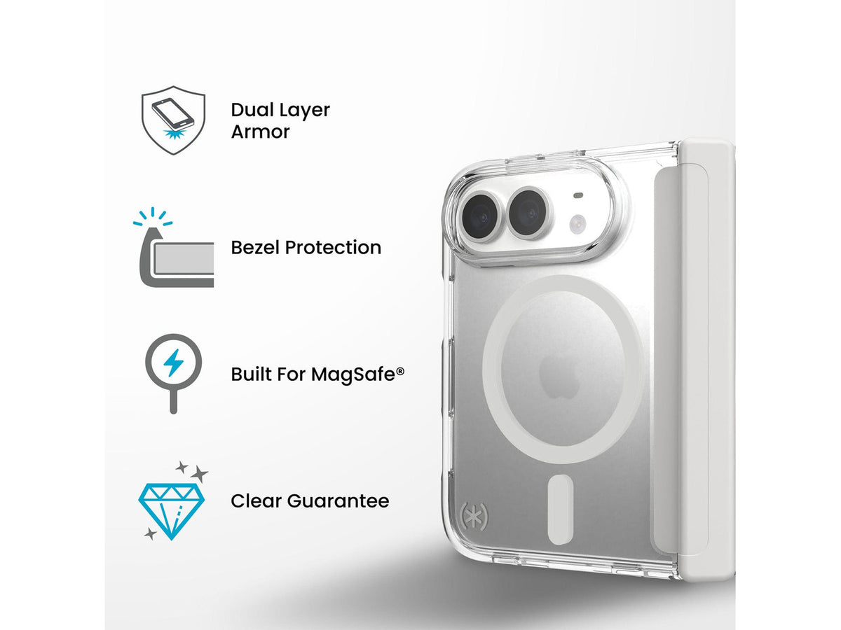 Speck Presidio Perfect-Clear Fold MagSafe Apple iPhone Duo Case, Clear/Silver