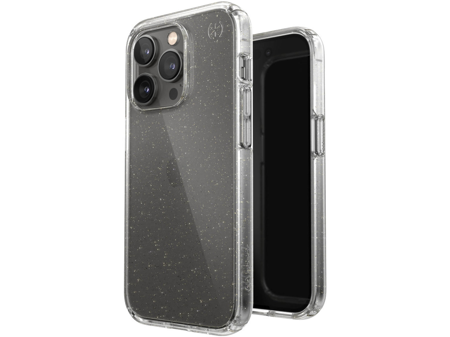 Speck iPhone 14 Pro, Presidio Perfect Clear Glitter (Clear/Clear w/Gold Giitter)
