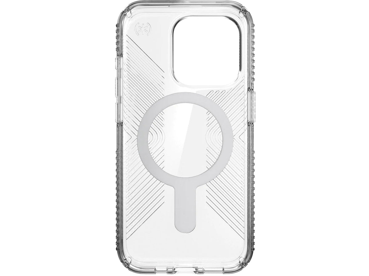 Speck Presidio Perfect-Clear Grip MagSafe with ClickLock iPhone 15 Pro,  Clear/Chrome