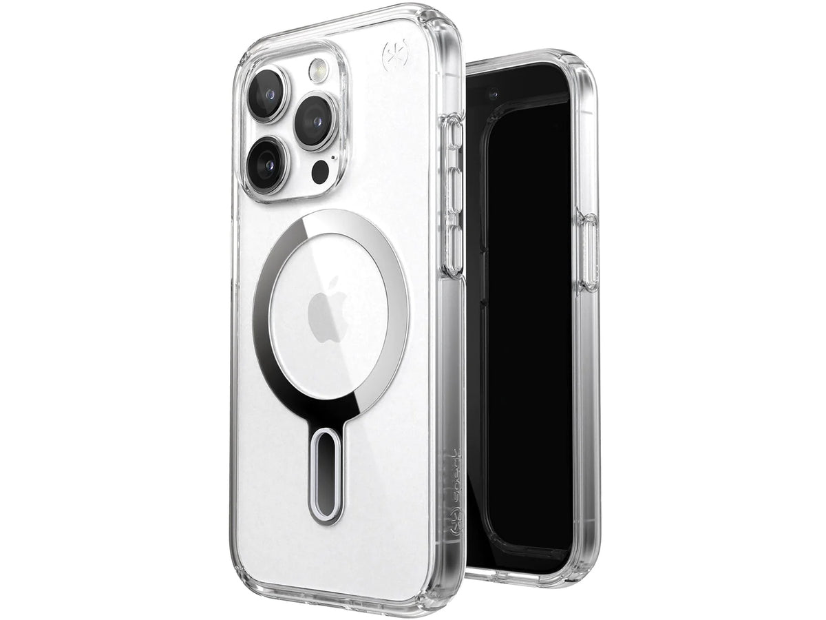 Speck Presidio Perfect-Clear MagSafe with ClickLock iPhone 15 Pro, Clear/Chrome