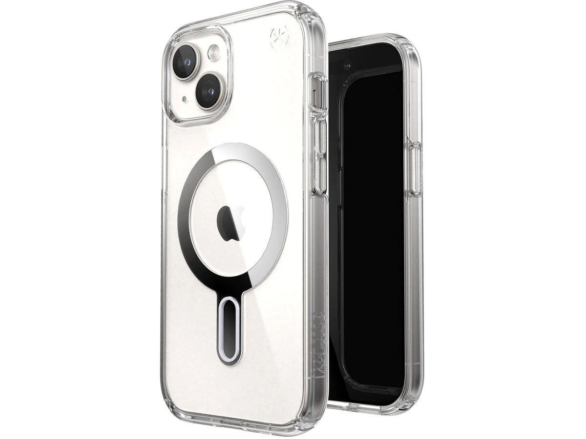 Speck Presidio Perfect-Clear MagSafe with ClickLock iPhone 15, Clear/Chrome