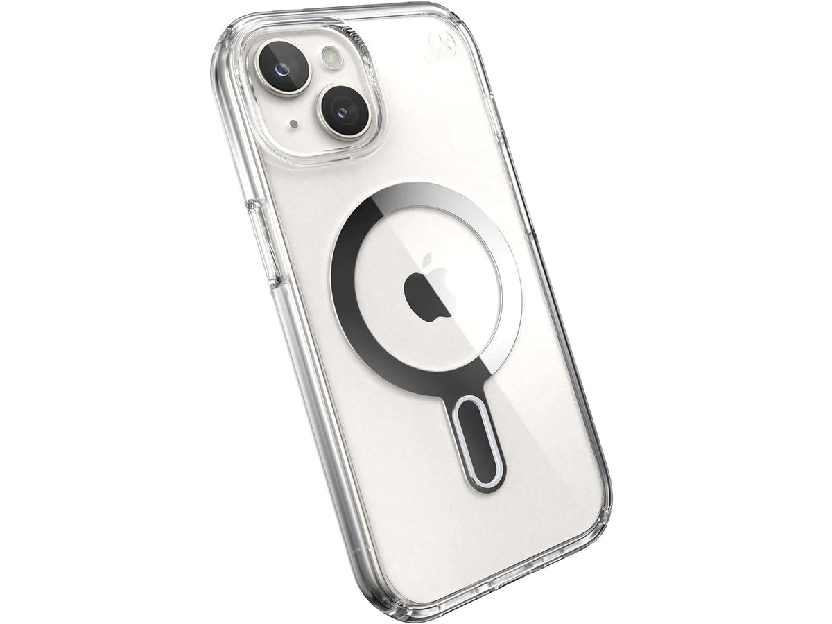 Speck Presidio Perfect-Clear MagSafe with ClickLock iPhone 15, Clear/Chrome