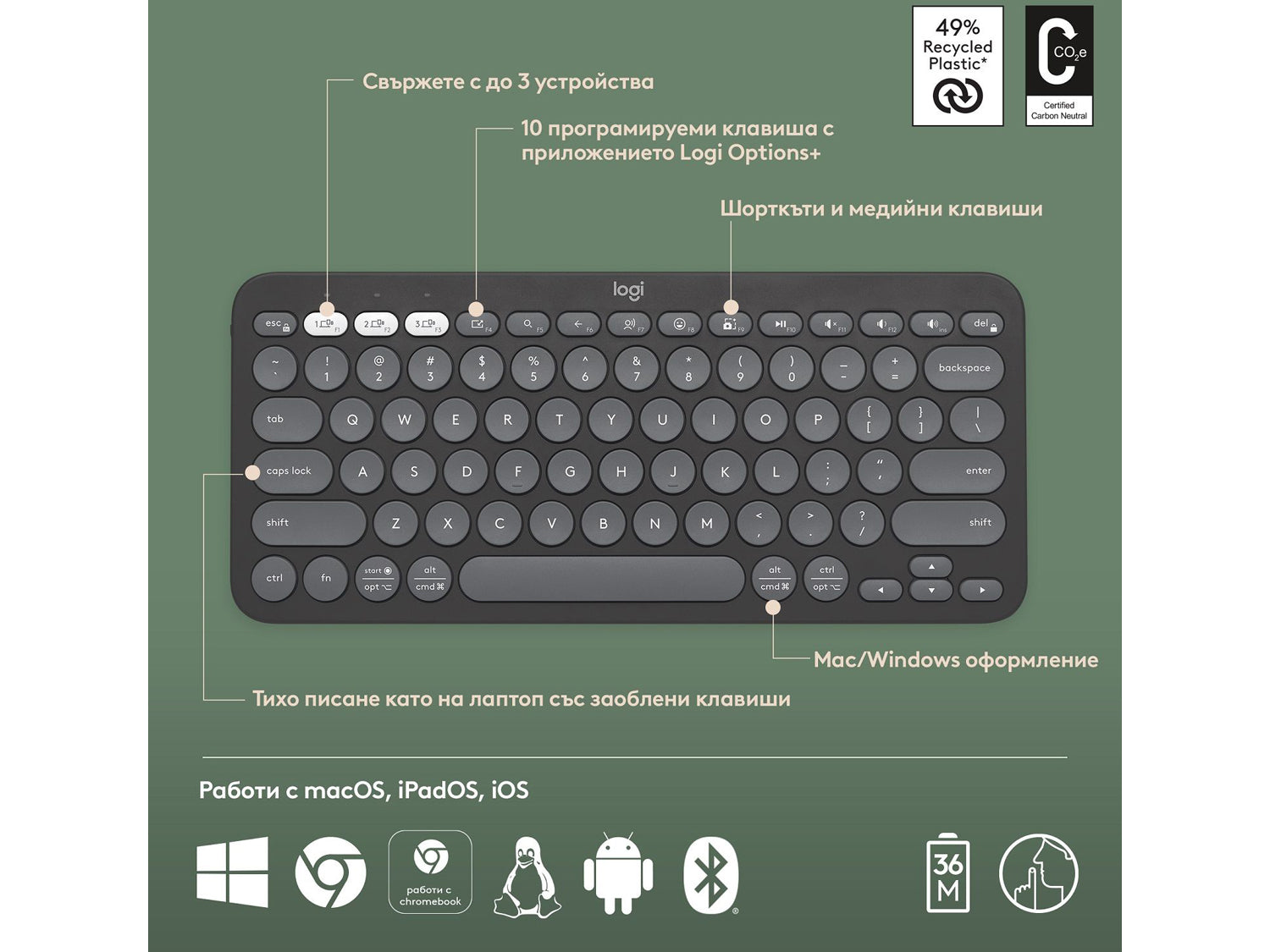 Logitech Pebble Keys 2 K380s - Tonal Graphite US