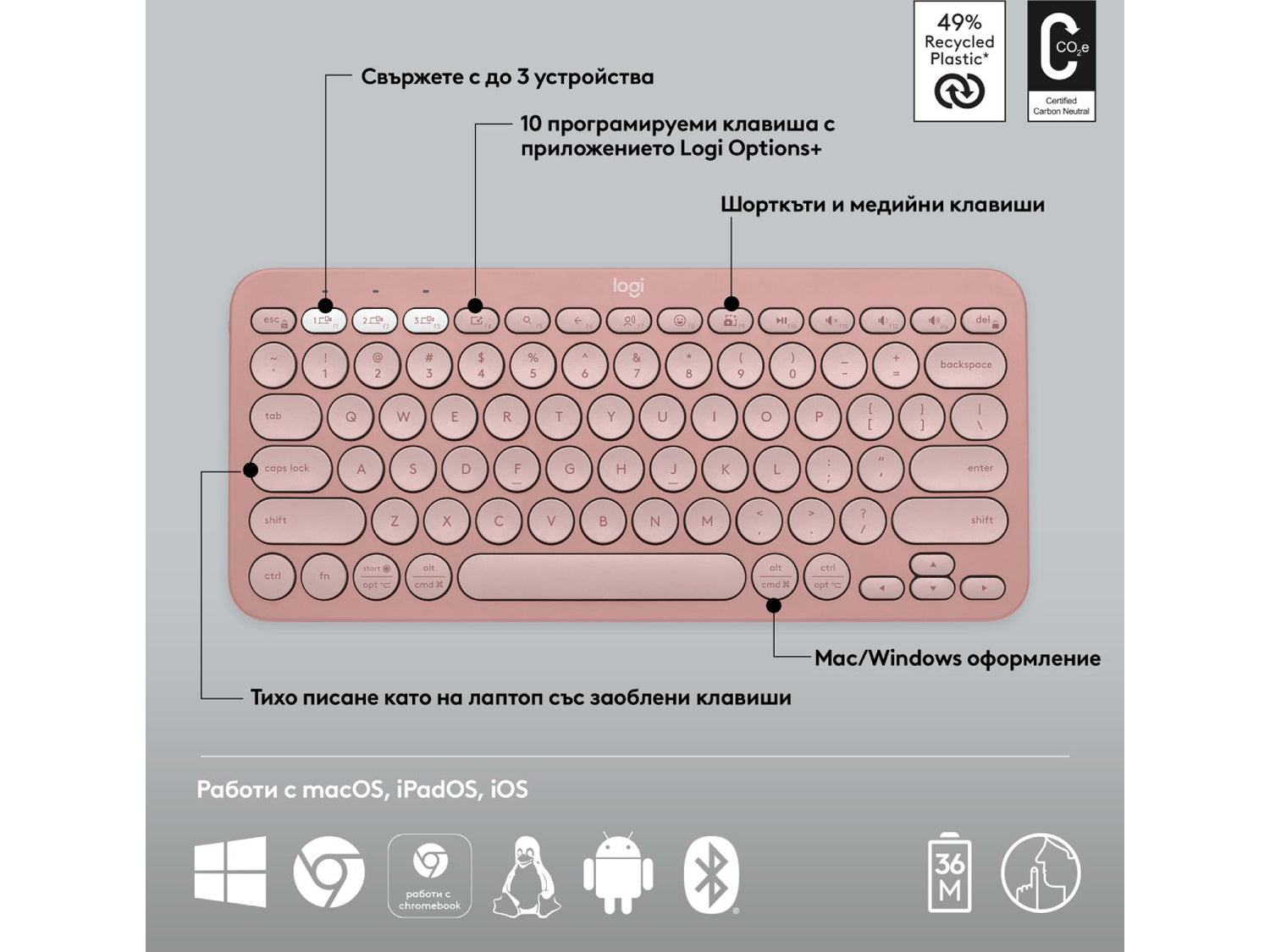 Logitech Pebble 2 Combo - Tonal Rose US