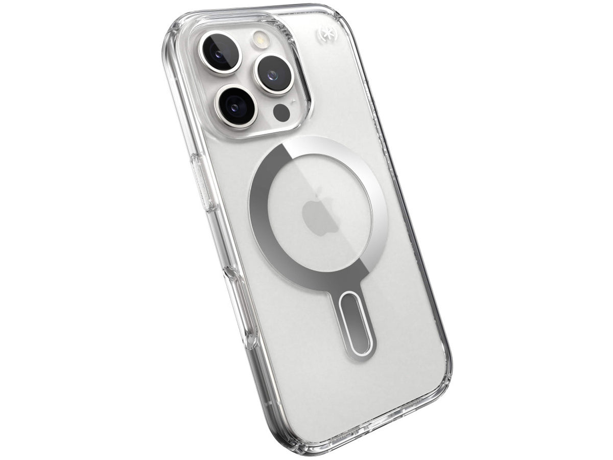 Speck Presidio Perfect-Clear MagSafe With Click&Lock iPhone 16 Pro, Clear/Chrome