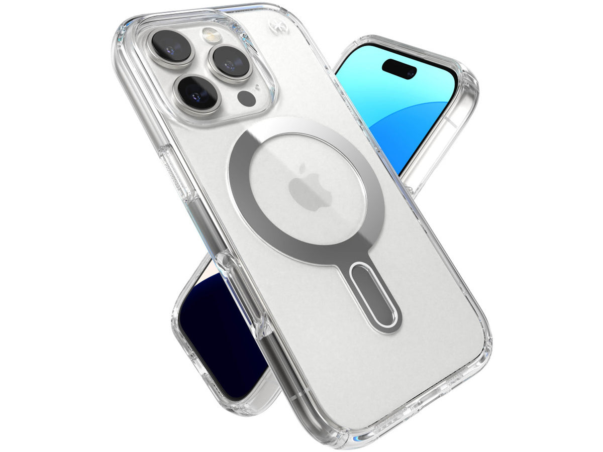 Speck Presidio Perfect-Clear MagSafe With Click&Lock iPhone 16 Pro, Clear/Chrome