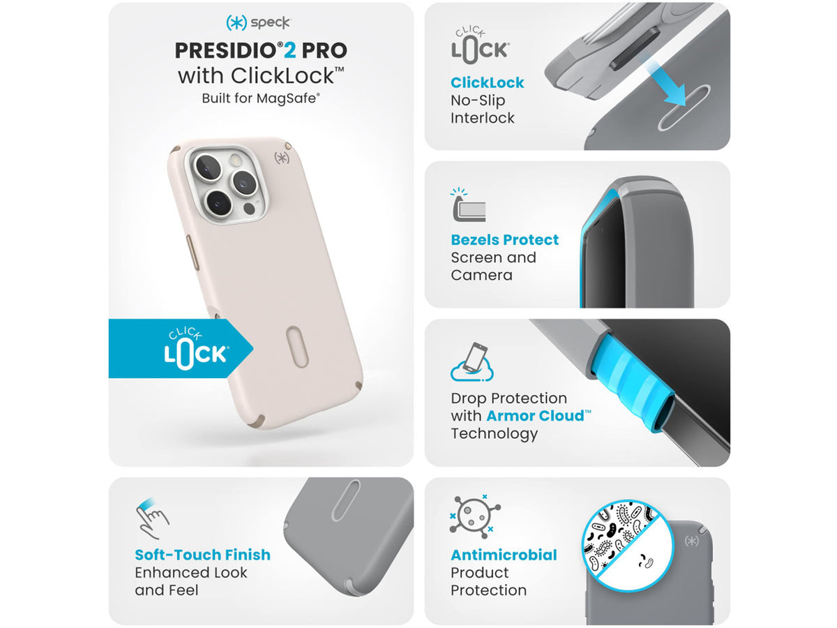 Speck Presidio2 Pro, за iPhone 16 Pro, MagSafe + ClickLock, Heirloom Gold