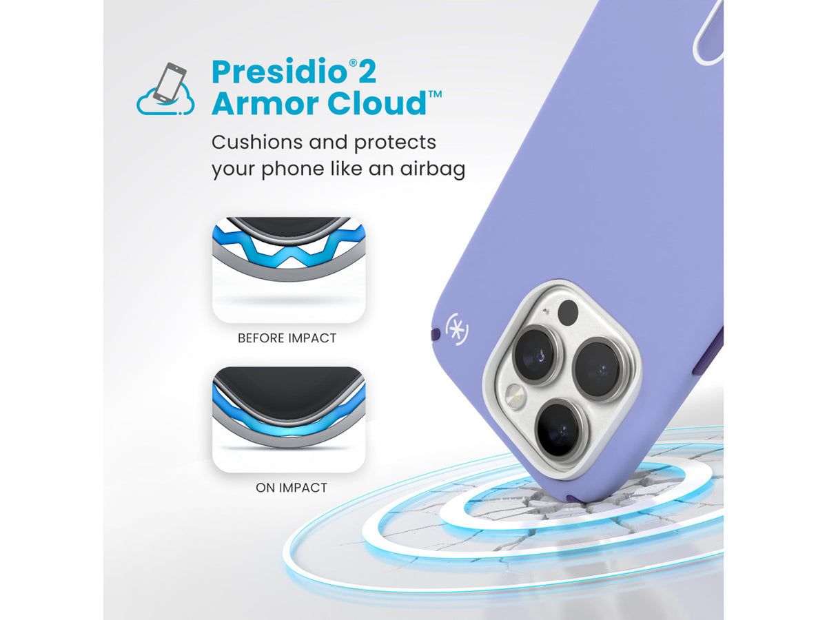 Speck Presidio2 Pro, за iPhone 16 Pro, MagSafe + ClickLock, Future Lavender/Cassis Purple