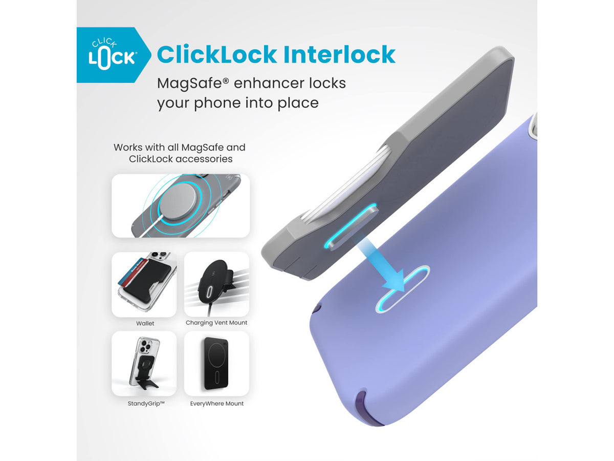 Speck Presidio2 Pro, за iPhone 16 Pro, MagSafe + ClickLock, Future Lavender/Cassis Purple