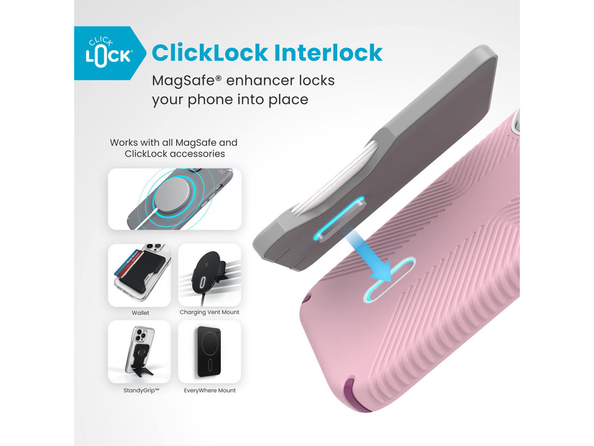 Speck Presidio2 Grip, за iPhone 16 Pro, MagSafe + ClickLock, Wednesday Pink