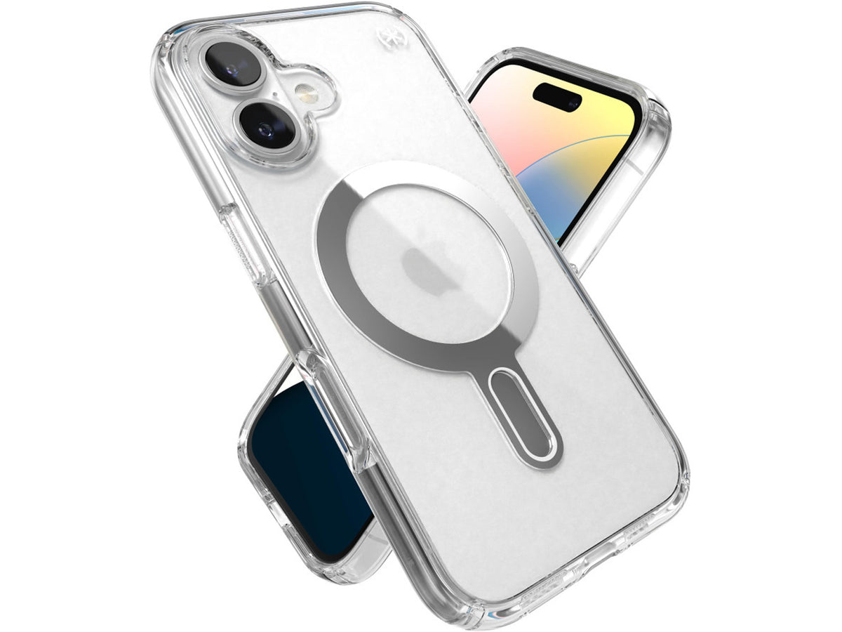Speck Presidio Perfect-Clear MagSafe With Click&Lock iPhone 16, Clear/Chrome
