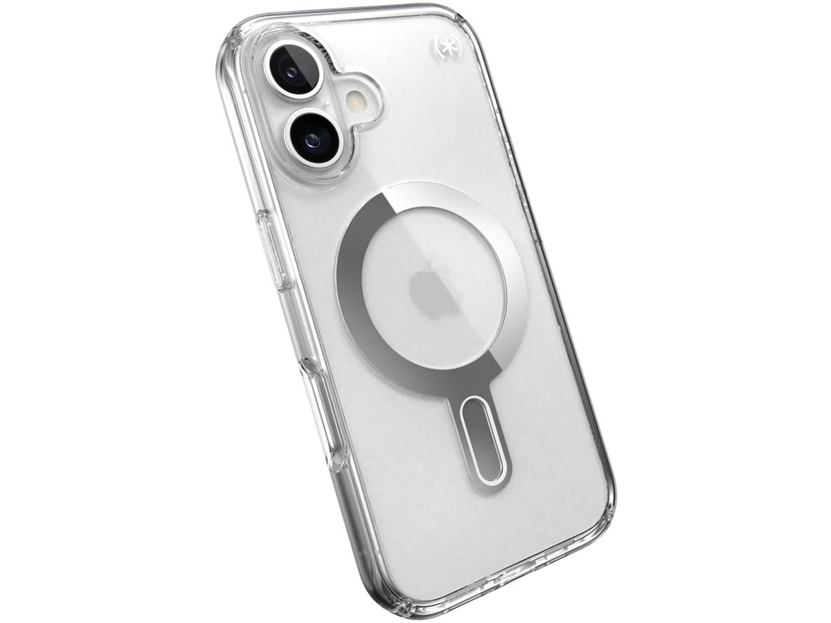 Speck Presidio Perfect-Clear MagSafe With Click&Lock iPhone 16, Clear/Chrome