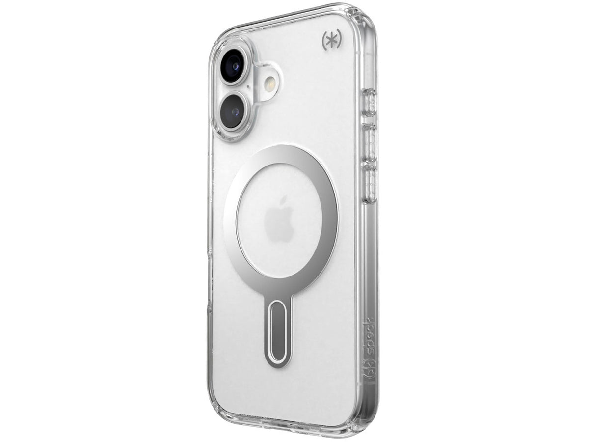 Speck Presidio Perfect-Clear MagSafe With Click&Lock iPhone 16, Clear/Chrome