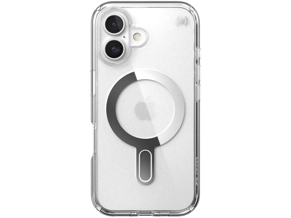 Speck Presidio Perfect-Clear MagSafe With Click&Lock iPhone 16, Clear/Chrome