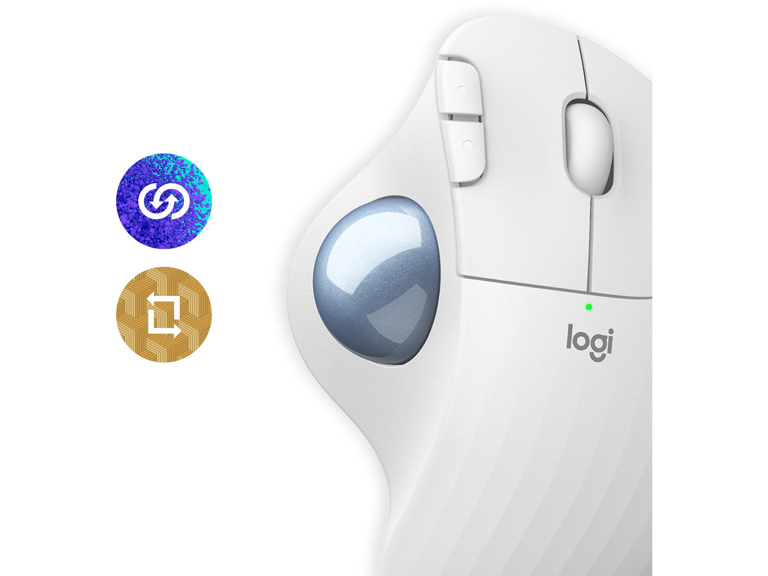 Logitech ERGO M575S,  Off-White + Blue Ball