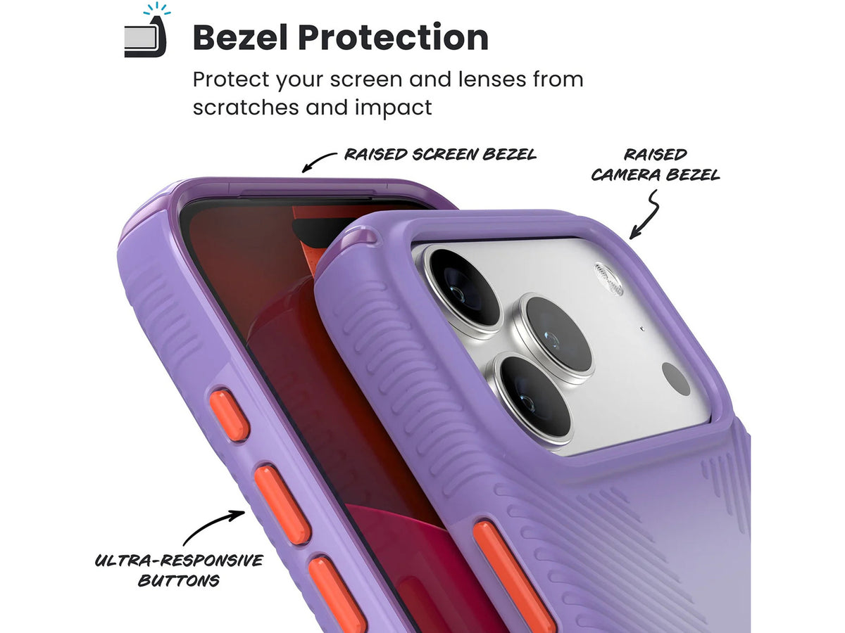Speck Presidio Lux Grip MagSafe Apple iPhone 17 Pro Max Case, Purple Fade/Magic Purple/New Poppy