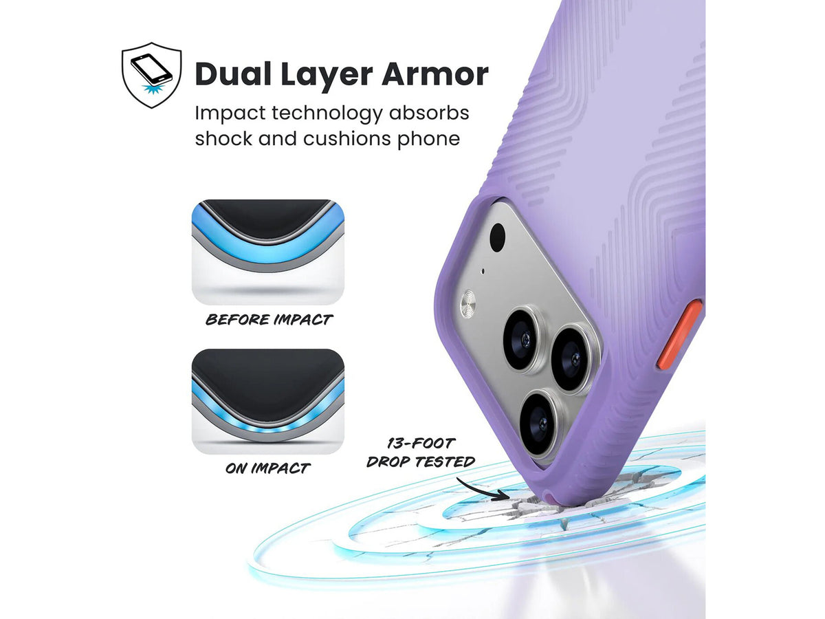 Speck Presidio Lux Grip MagSafe Apple iPhone 17 Pro Case, Purple Fade/Magic Purple/New Poppy