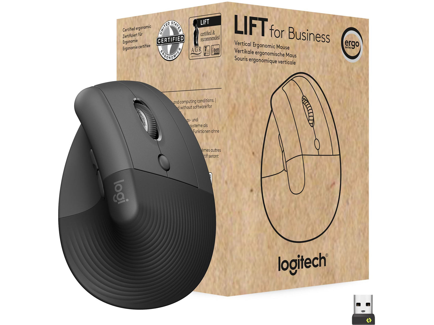 Logitech Lift Vertical Ergonomic Mouse for Business, Graphite