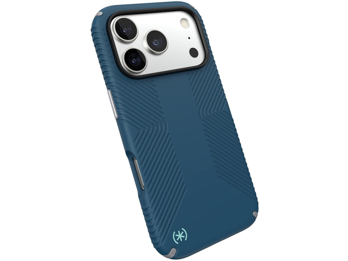 Speck iPhone 17 Pro, Presidio2 Grip, MagSafe, Deep Sea/Silver Metallic