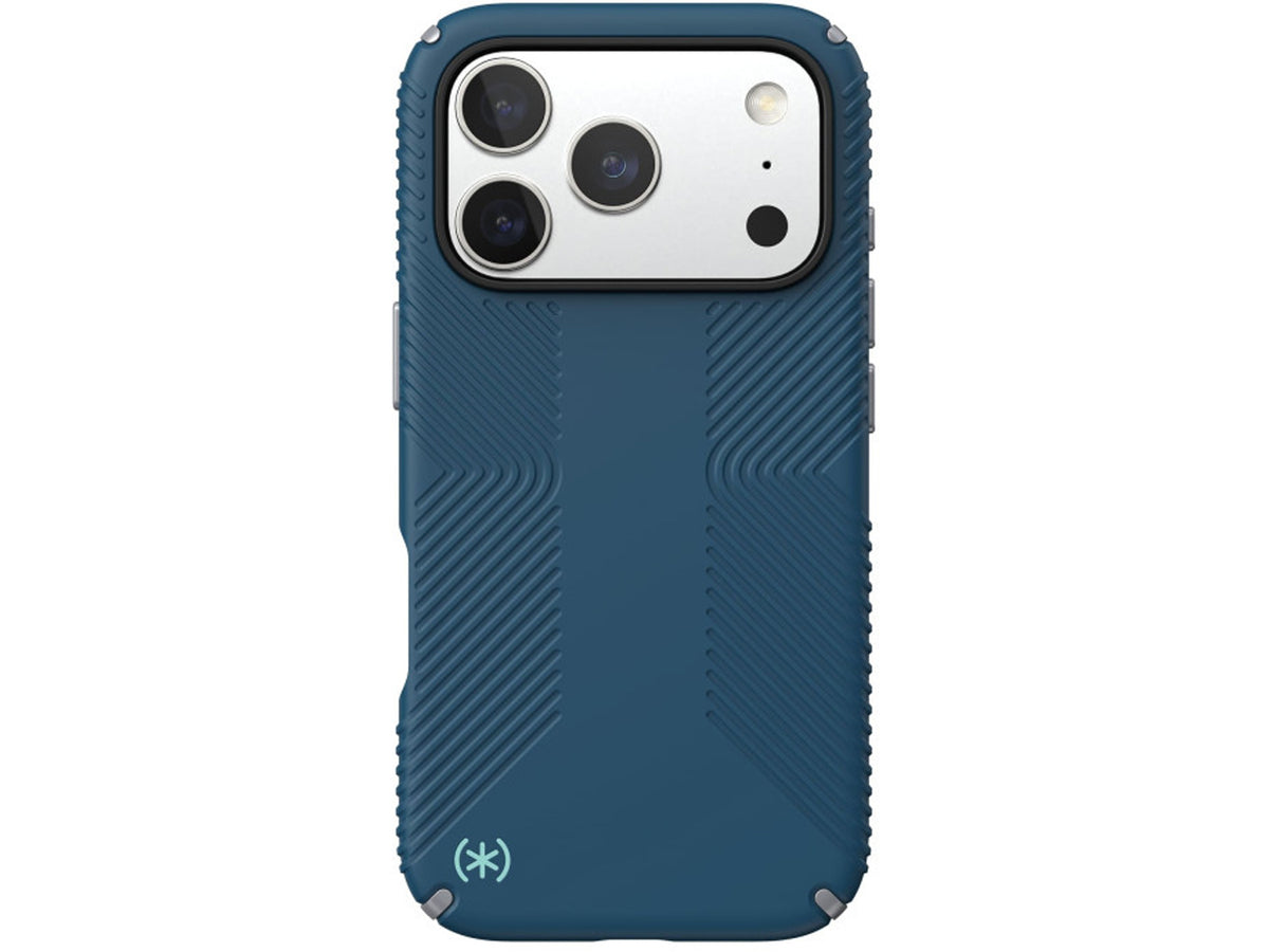 Speck iPhone 17 Pro, Presidio2 Grip, MagSafe, Deep Sea/Silver Metallic