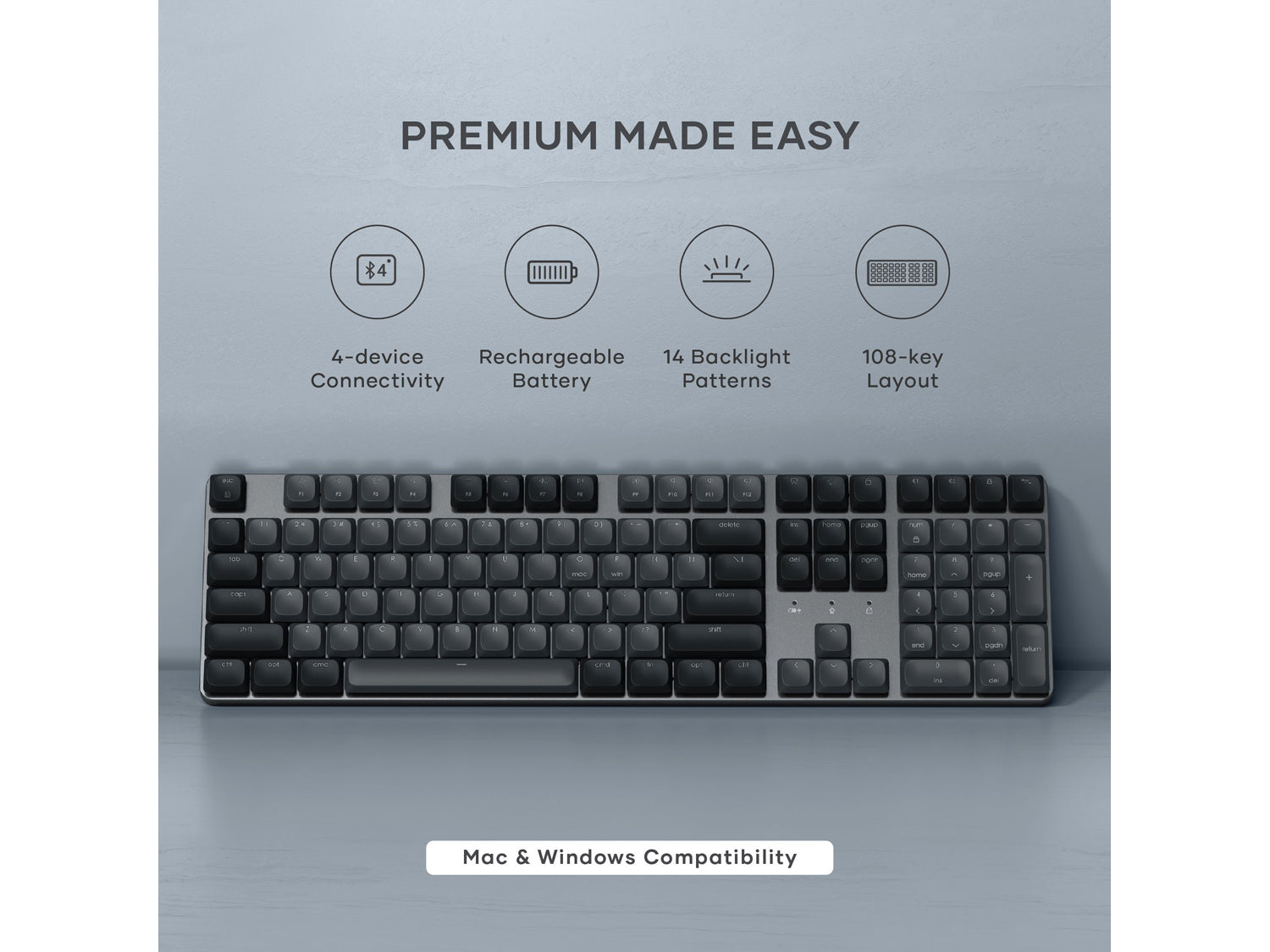 Satechi SM3 Slim Mechanical Backlit Bluetooth Keyboard (Light) - US - Dark
