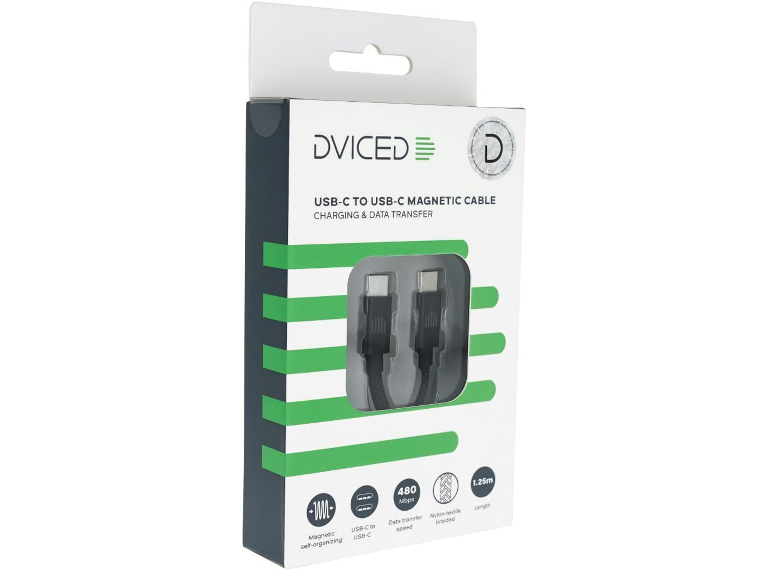 Dviced Magnetic Braided Cable USB-C to USB-C, 1.25m - Dark Grey
