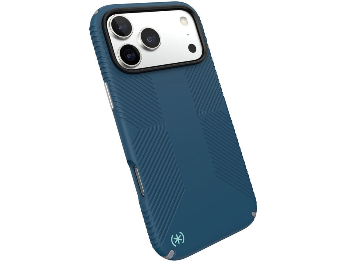 Speck iPhone 17 Pro Max, Presidio2 Grip, MagSafe, Deep Sea/Silver Metallic