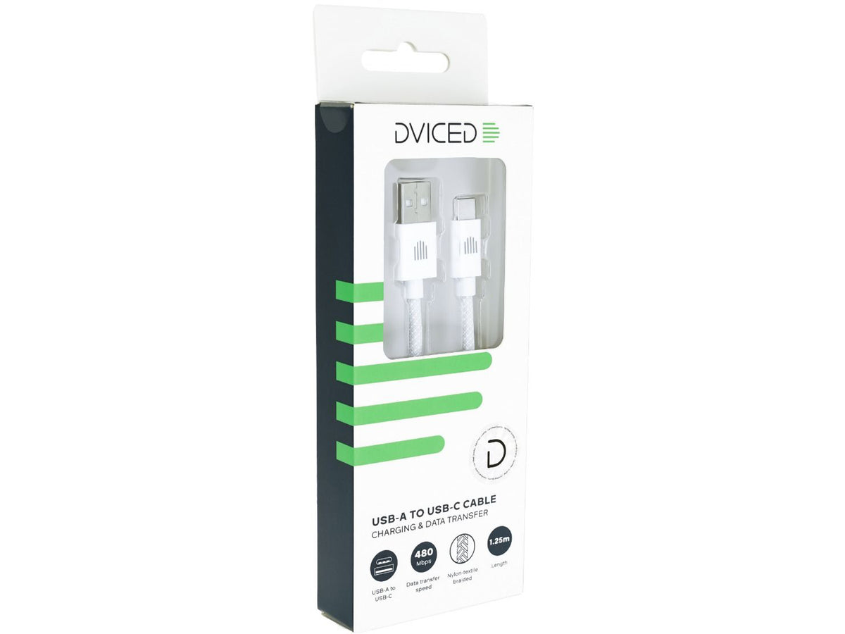 Dviced Cable USB-A to USB-C Nylon Textile 1,25m - White