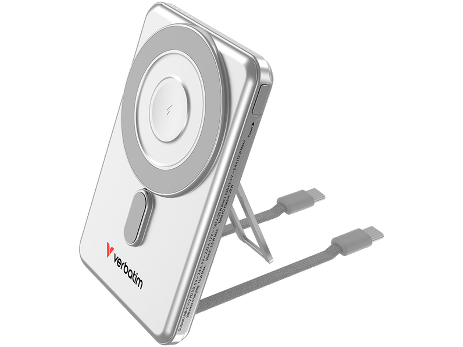 Verbatim Charge 'n' Go Two Cable Magnetic Wireless Charging 5,000mAh - Silver