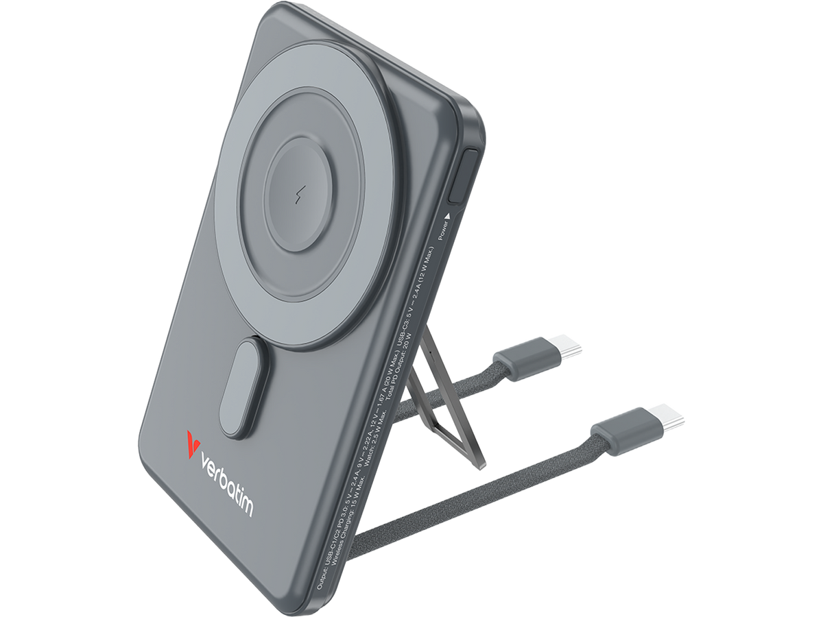 Verbatim Charge 'n' Go Two Cable Magnetic Wireless Charging 5,000mAh - Grey