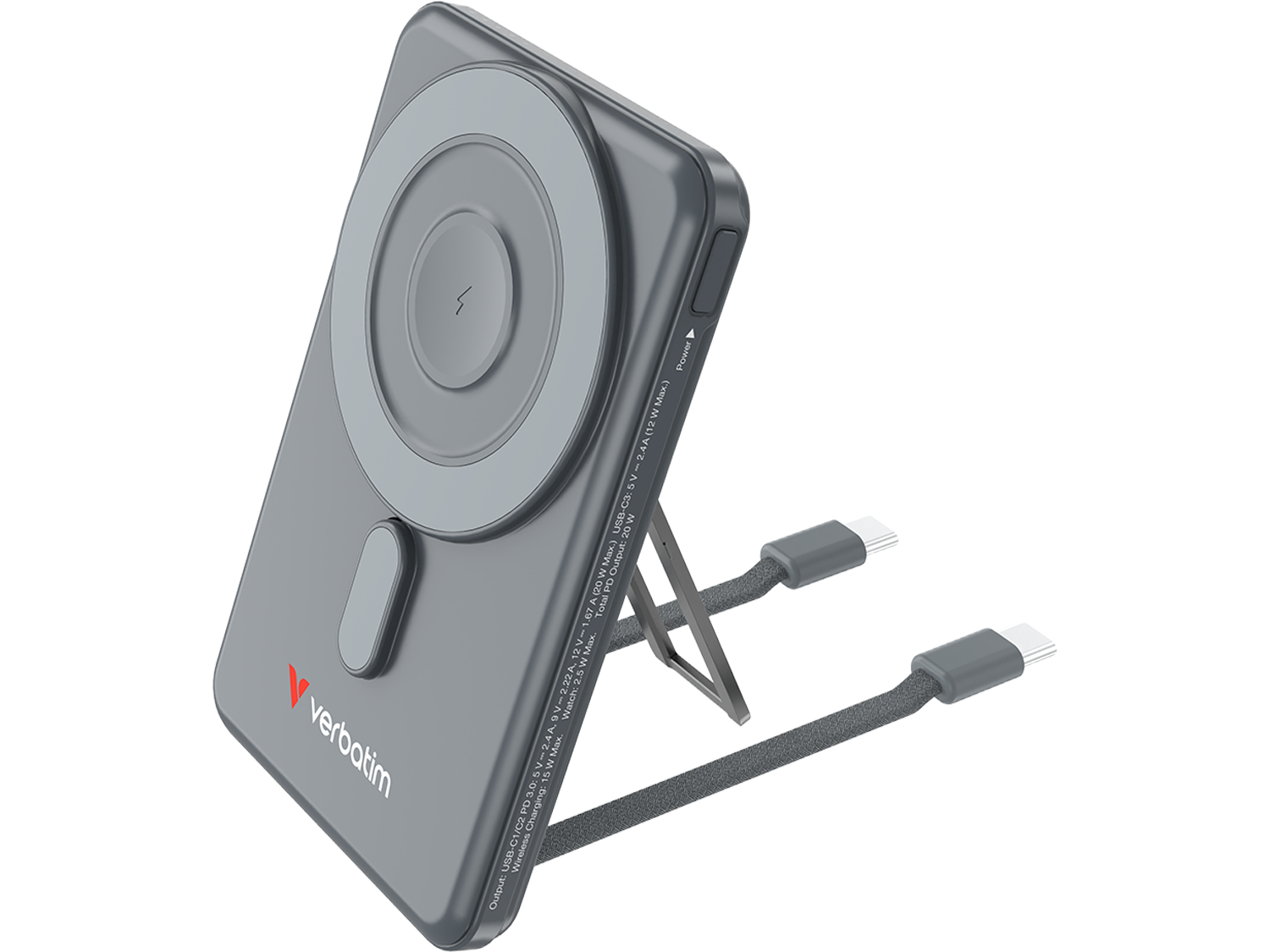 Verbatim Charge 'n' Go Two Cable Magnetic Wireless Charging 5,000mAh - Grey