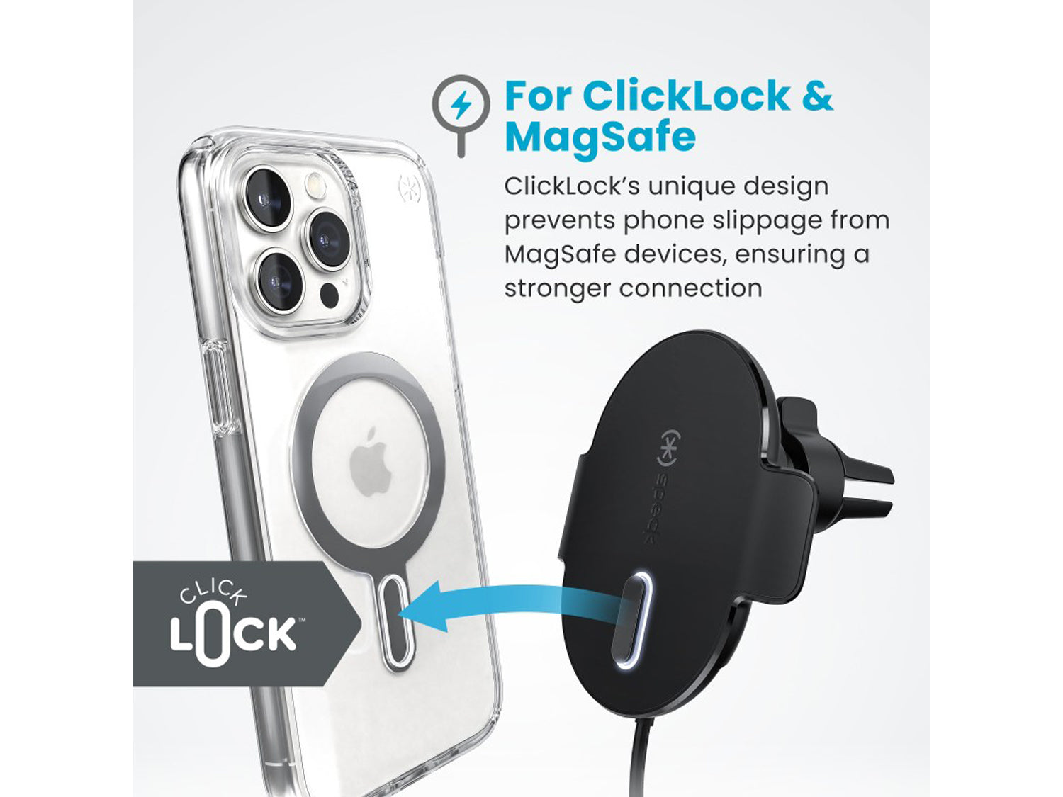 Speck Wireless Charging Car Vent Mount + ClickLock - Black